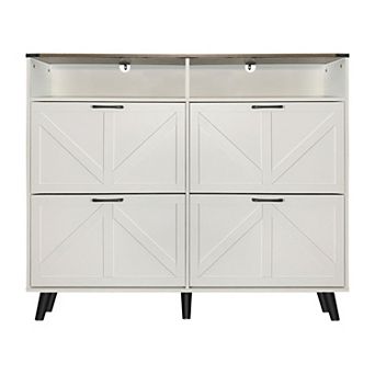 55 in Farmhouse Shoe Storage Cabinet with 4 Flip Drawers