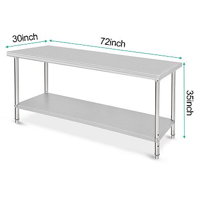 72x30x35 Inch Double-Decker Workbench Without Casters Or Rear Panel