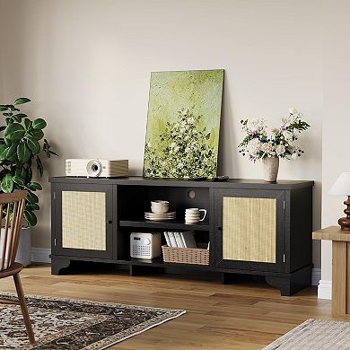 61.8" Rattan TV Stand with Multi-Zone Storage