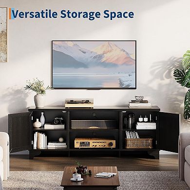 61.8" Rattan TV Stand with Multi-Zone Storage