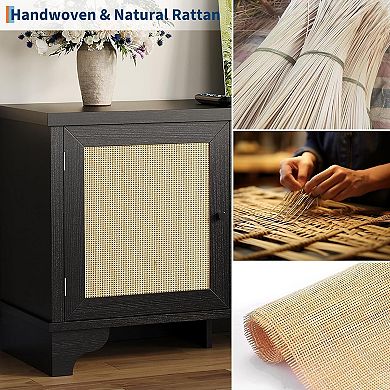 61.8" Rattan TV Stand with Multi-Zone Storage