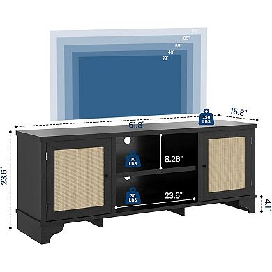 61.8" Rattan TV Stand with Multi-Zone Storage