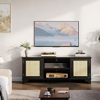 61.8" Rattan TV Stand with Multi-Zone Storage