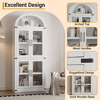 71 Inch Arched Bookcase with Doors