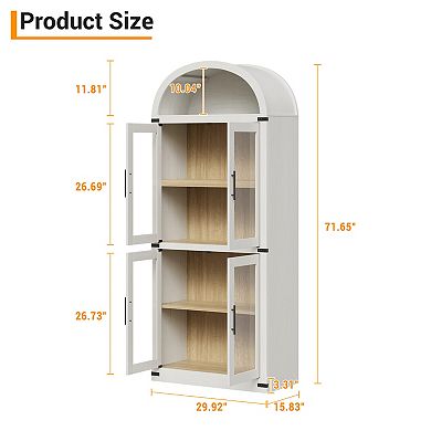 71 Inch Arched Bookcase with Doors