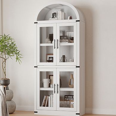 71 Inch Arched Bookcase with Doors