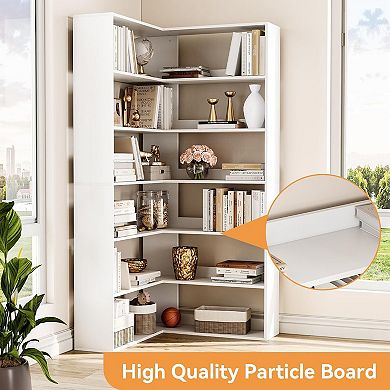 6-Tier Tall Wooden Corner Bookshelf