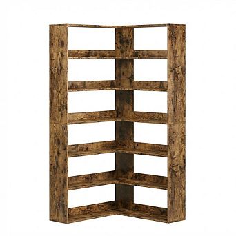 6 tier Tall Wooden Corner Bookshelf