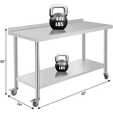 60"x24"x35" Workbench With Casters, Rear Backsplash, 08 Straight Edge, And Removable Trash Rack