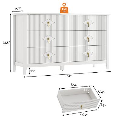 6 Drawer Fluted Dresser Wave Design