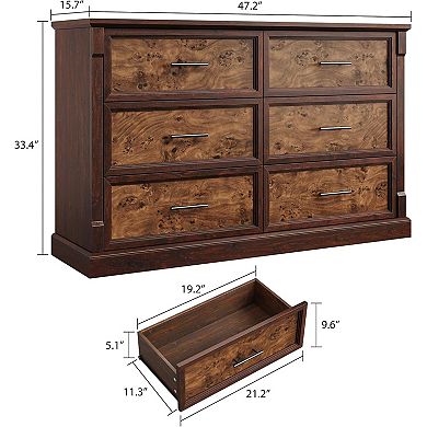Brown 6 Drawer Dresser for Bedroom