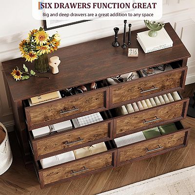 dark brown 6 drawer dresser Aetheria Contemporary Wood 6-Drawer in  Roundhill Furniture promising to enrich your home with its beauty and grace. Hudson 6-Drawer Lacquered Dark Brown