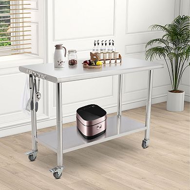 48"x24"x35" Workbench With Casters, 08 Rounded Edges With Hooks, Without A Rear Panel