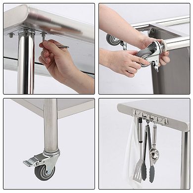 48"x24"x35" Workbench With Casters, 08 Rounded Edges With Hooks, Without A Rear Panel