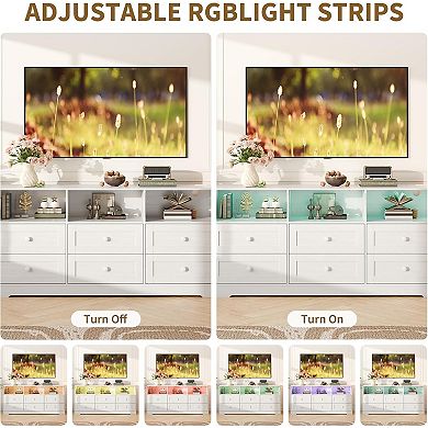 63 Inch 6 Drawer Dresser with RGB Lights & Power Outlet