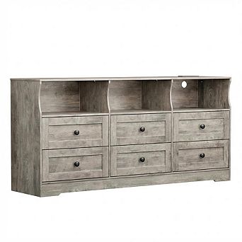 63 Inch 6 Drawer Dresser with RGB Lights & Power Outlet