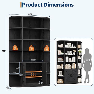 75 Inch MDF 6-Tier Tall Bookcase with Doors