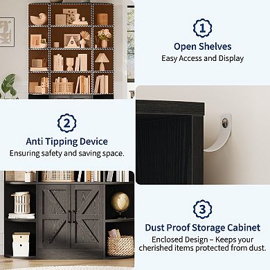 75 Inch MDF 6-Tier Tall Bookcase with Doors