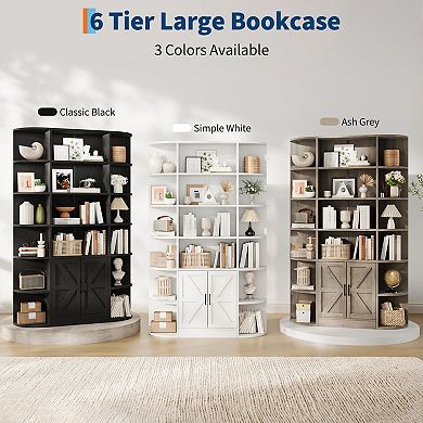 75 Inch MDF 6-Tier Tall Bookcase with Doors