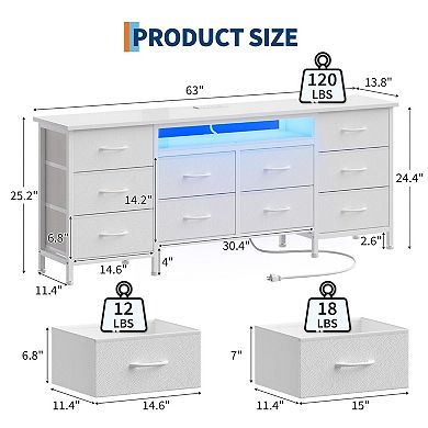 63 Inch TV Stand Dresser with 10 Drawers