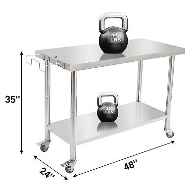48"x24"x35" Workbench With Casters，08 Straight Edge,Removable Trash Rack,Without Rear Splash Board