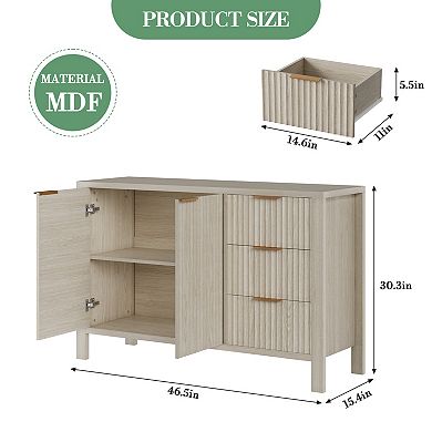 47 Inch Fluted Sideboard Buffet Cabinet