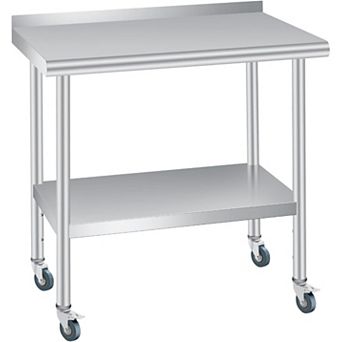 30*24 Inch Stainless Steel Workbench With Rounded Corners, Backboard, And Wheels