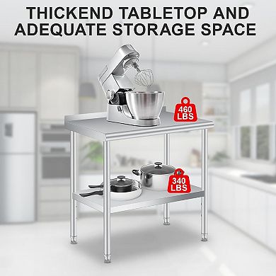 30*24 Inch Stainless Steel Workbench With Rounded Corners, Backboard, And Wheels