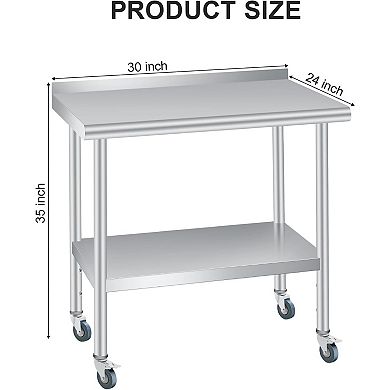 30*24 Inch Stainless Steel Workbench With Rounded Corners, Backboard, And Wheels