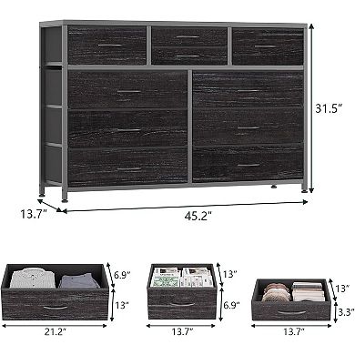 TV Console Table Entertainment Center with 10 Fabric Drawers