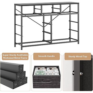 TV Console Table Entertainment Center with 10 Fabric Drawers