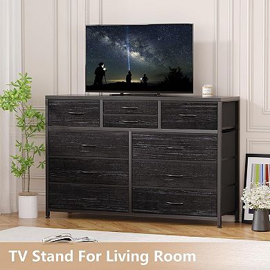 TV Console Table Entertainment Center with 10 Fabric Drawers