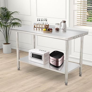 60"x24"x35" Workbench Without Casters, With Rear Backsplash And 08 Curved Edges With Hooks