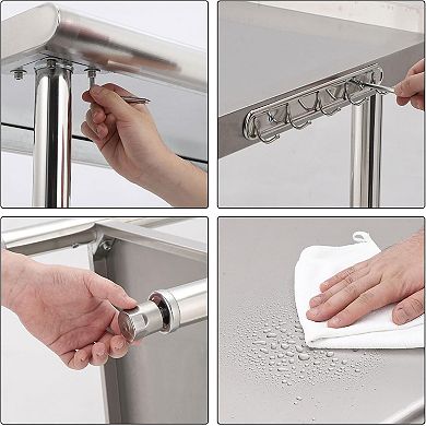 60"x24"x35" Workbench Without Casters, With Rear Backsplash And 08 Curved Edges With Hooks