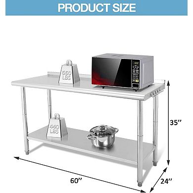 60"x24"x35" Workbench Without Casters, With Rear Backsplash And 08 Curved Edges With Hooks