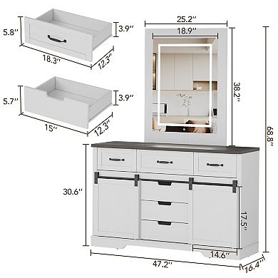 6 Drawers Dresser with Mirror for Bedroom
