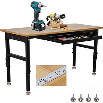 60-Inch Workbench With Drawer, Socket, Graduated Pegboard, Hooks And Adjustable Height