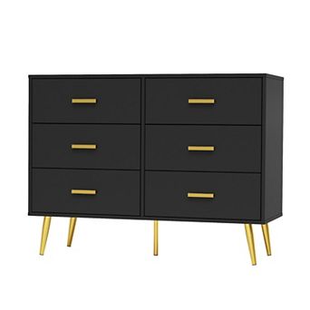 Modern 6 Drawer Dresser with Gold Handles