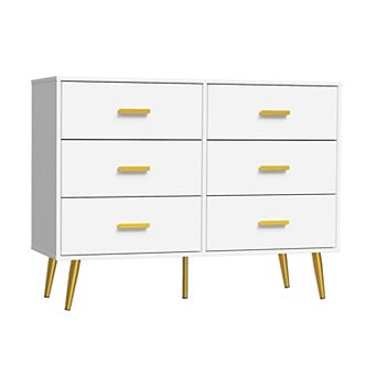 Modern 6 Drawer Dresser with Gold Handles