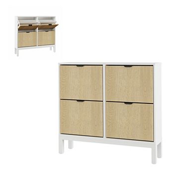 Fluted Shoe Storage Cabinet with 4 Flip Drawers