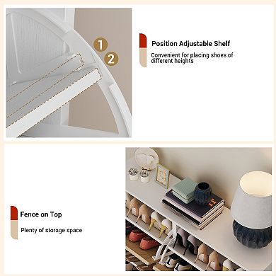 Fluted Shoe Storage Cabinet with 4 Flip Drawers