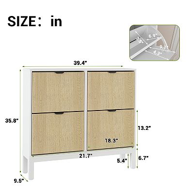 Fluted Shoe Storage Cabinet with 4 Flip Drawers