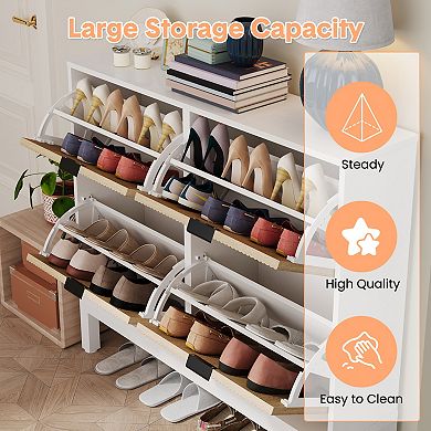 Fluted Shoe Storage Cabinet with 4 Flip Drawers