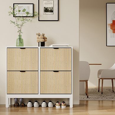 Fluted Shoe Storage Cabinet with 4 Flip Drawers