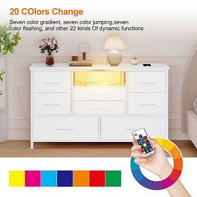 LED Dresser TV Stand with 8 Fabric Drawers