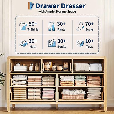 7 Drawer Wooden Dresser for Bedroom