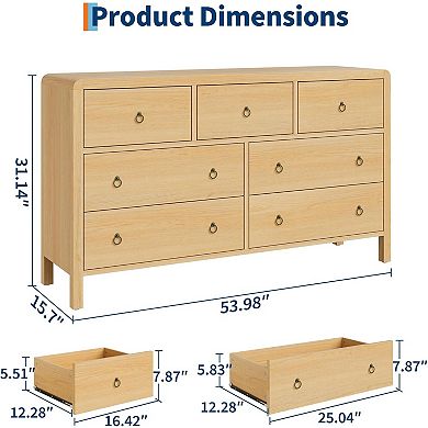 7 Drawer Wooden Dresser for Bedroom