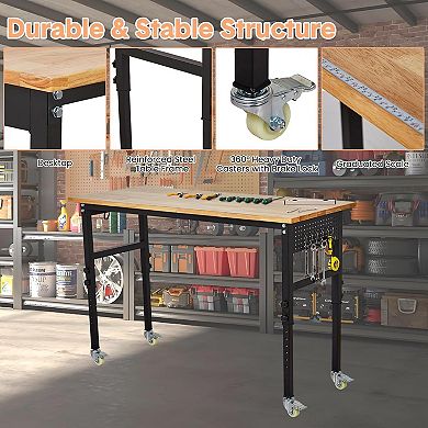 60-Inch Lift Tool Table With Sockets, Graduated Hanging Board And Hooks