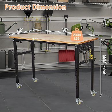 60-Inch Lift Tool Table With Sockets, Graduated Hanging Board And Hooks