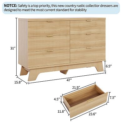 48 Inch Wide 6 Drawer Bedroom Dresser
